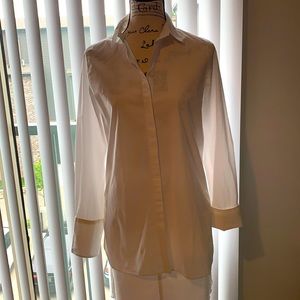 J Crew long white shirt w/ cuff detail